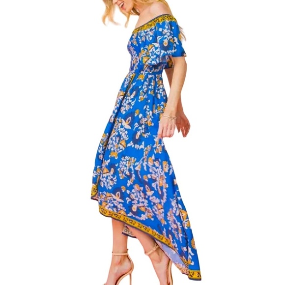 Flying Tomato Bohemian Dress Off or On Shoulder Fluttery Rayon Floral Tiki NOWT - Picture 4 of 16